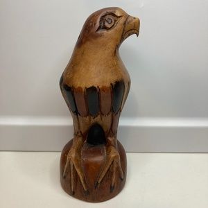 Hand Carved Wood Bald Eagle or Hawk Figurine 8.75” Tall Bird Statue